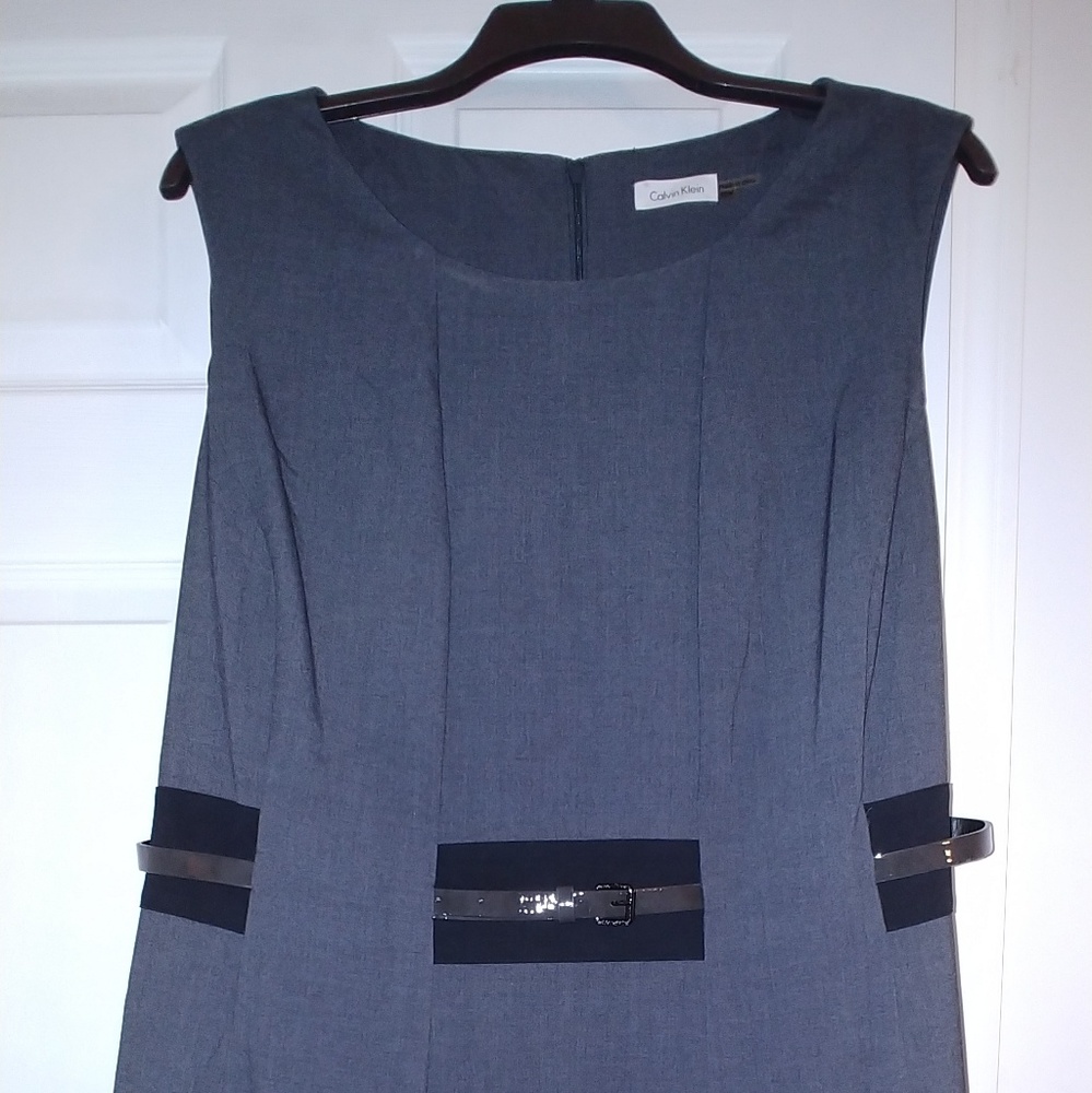 Calvin Klein sleeveless gray belted dress